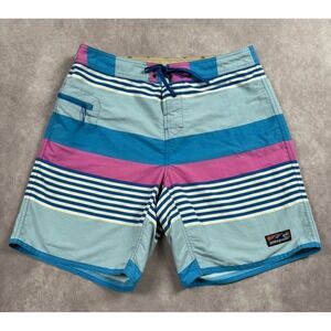 Patagonia Swim Shorts Trunks Men's Sz 34 8" Stripe Blue Pink Pool Beach Outdoors